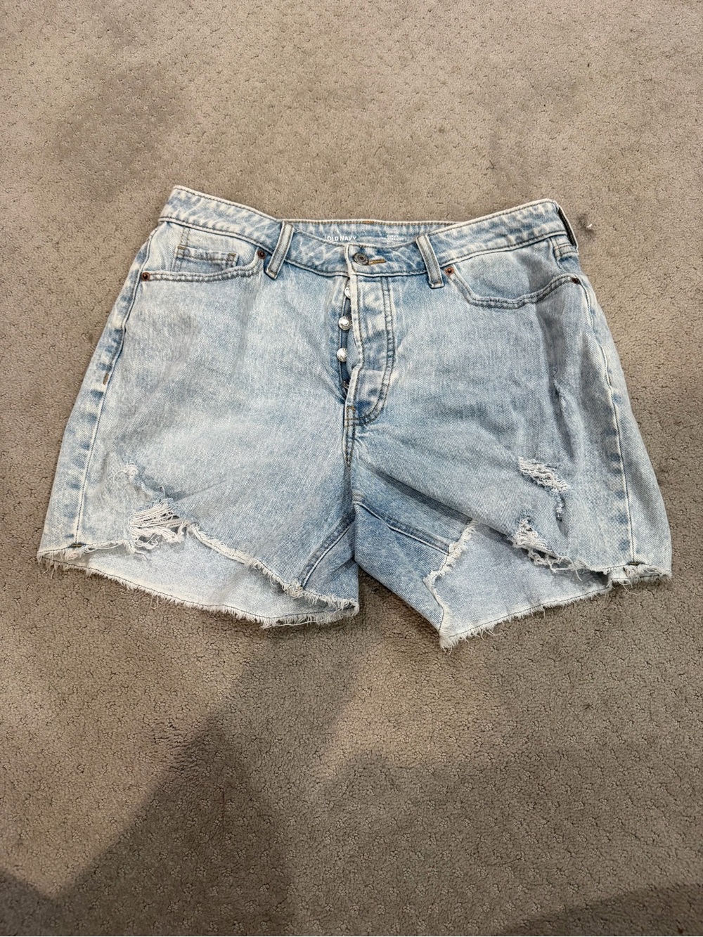Old Navy Light Blue Distressed Denim Button-Fly Shorts